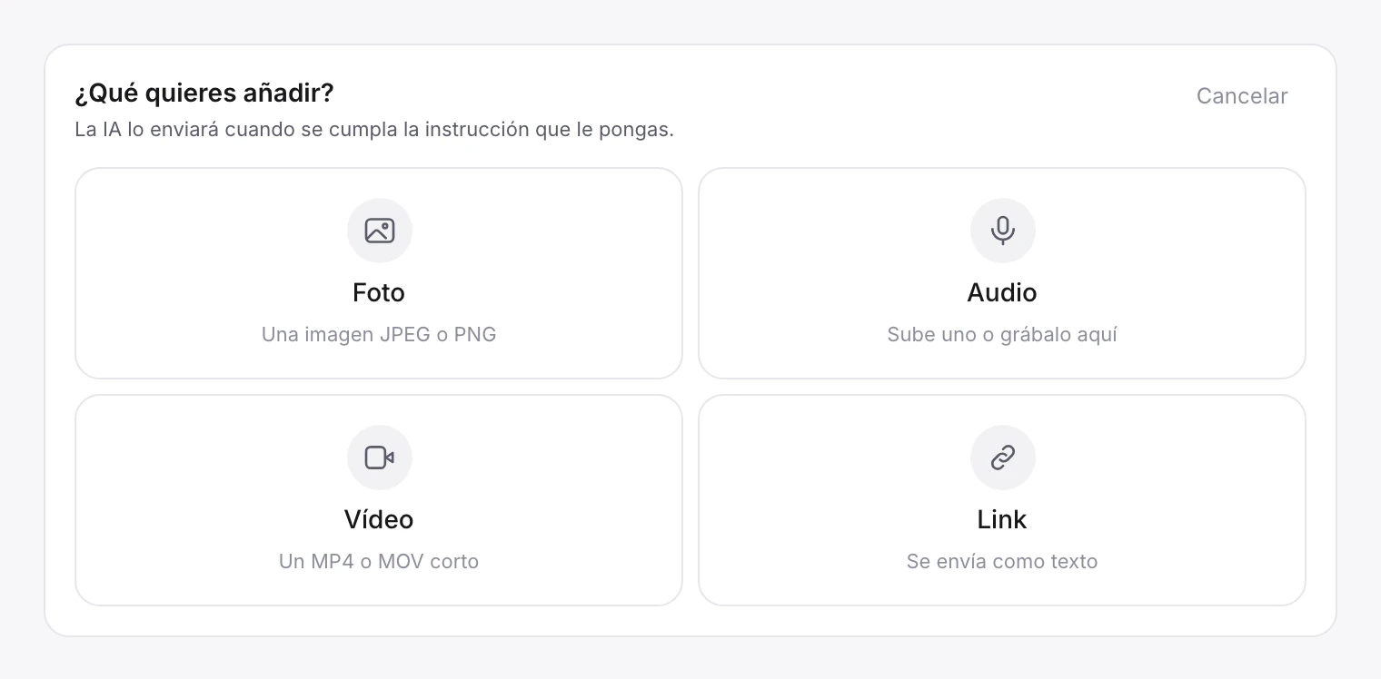 Elegir qué añadir a la biblioteca: foto, audio, vídeo o link